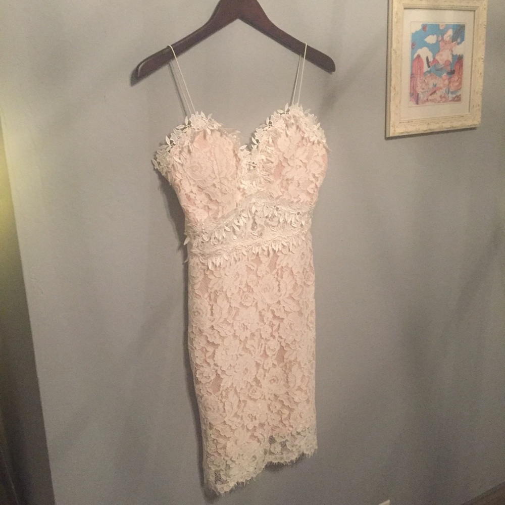 a peach brand lace mini dress